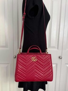 Gucci Red Chevron GG Top Handle Satchel